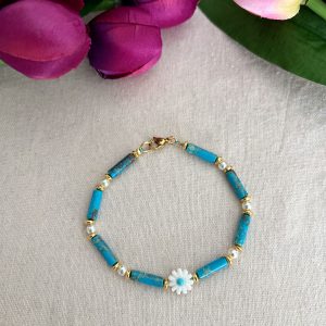 PULSERA FLORA TURQUESA